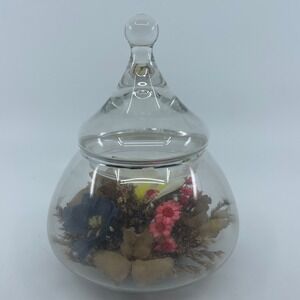 Glass Apothecary Jar Terrarium Dried Flowers Butterfly Unique Home Decor 6" Tall